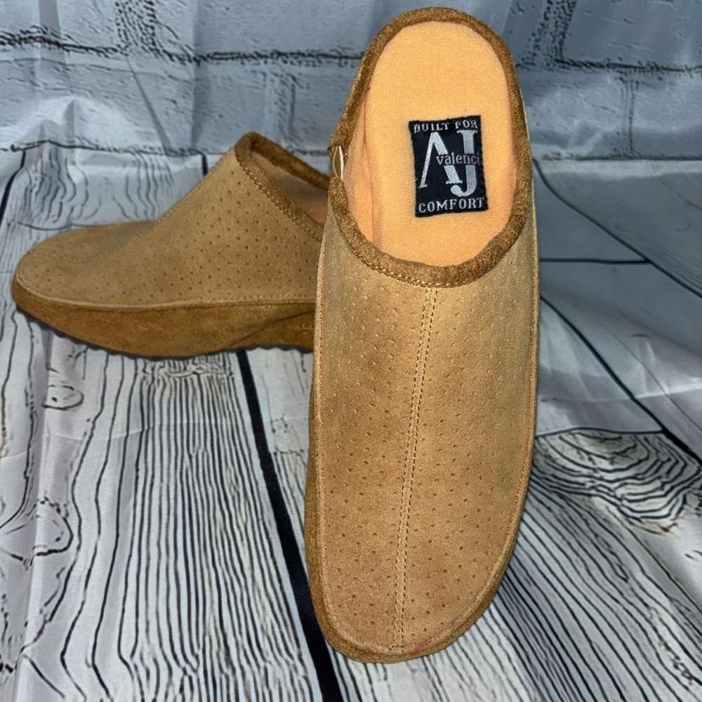 2/$30 AJ Valenci Mules Tan Suede Leather Wedge Mules Breathable Shoes 8.5W